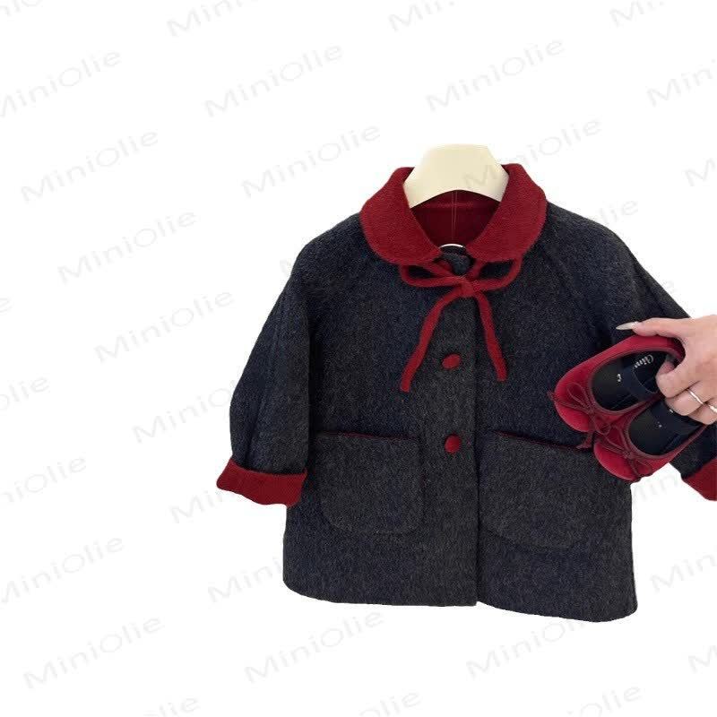 Toddler Girl Bow Black Collar Coat Dress - image 2