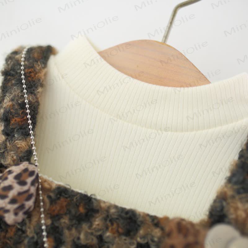 Toddler Kid Girl Fleece Kitty Bow Leopard Print Sleeveless Dress And Beige Long Sleeve Tee Set - image 6