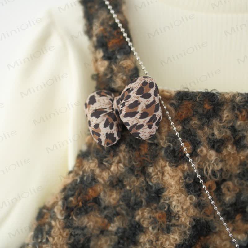 Toddler Kid Girl Fleece Kitty Bow Leopard Print Sleeveless Dress And Beige Long Sleeve Tee Set - image 7