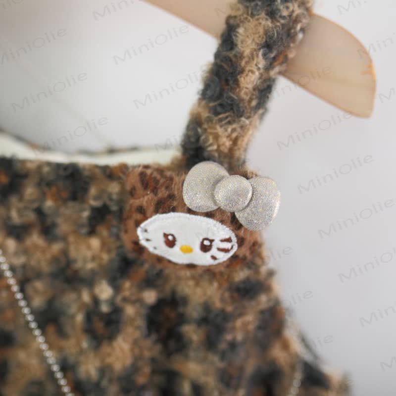 Toddler Kid Girl Fleece Kitty Bow Leopard Print Sleeveless Dress And Beige Long Sleeve Tee Set - image 8