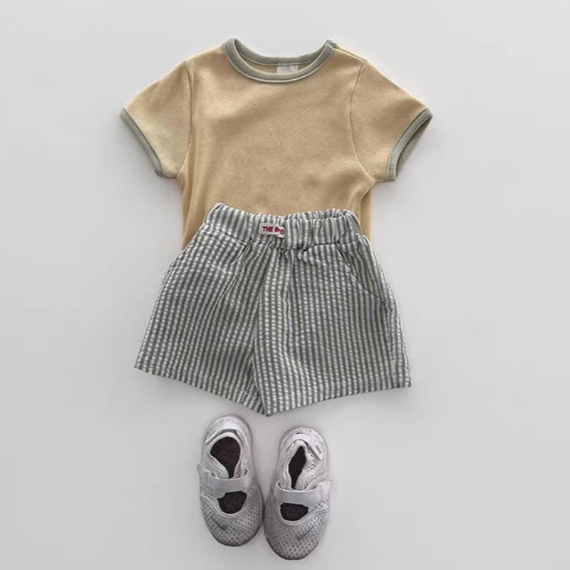 Baby Toddler Boys Solid Color Tee and Striped Shorts 2-piece Set - Yellow - 4-5T - image 3