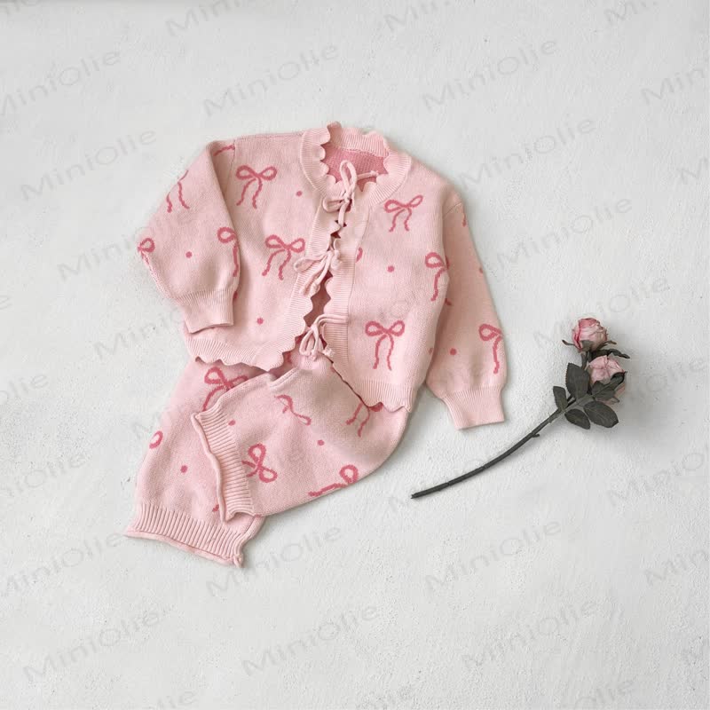Baby Knit Bow Pink Cardigan/Pants - image 4