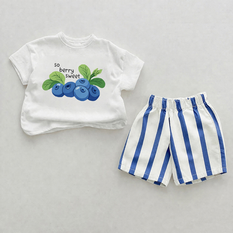 SO BERRY SWEET Baby Blue Vertical Striped 2-piece Shorts Set - White&Blue - 2-3T - image 1