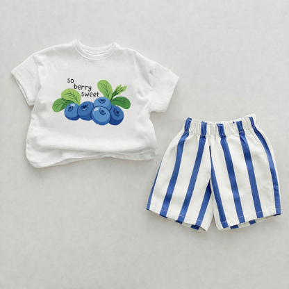 SO BERRY SWEET Baby Blue Vertical Striped 2-piece Shorts Set - White&Blue - 2-3T - image 1