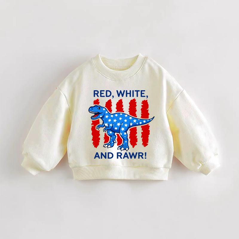 RED, WHITE, AND RAWR! Baby Toddler Roaring Dinosaur Cream Sweatshirt - Cream - 3-5T - image 1
