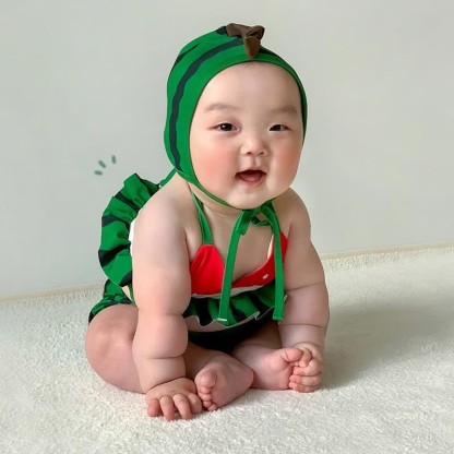 Baby Girl Watermelon 2-piece Swimsuit with Hat - image 7