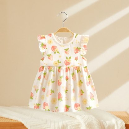 Toddler Baby Girls Print Flutter Sleeve Summer Dress - White Strawberry - 4-5T - image 3