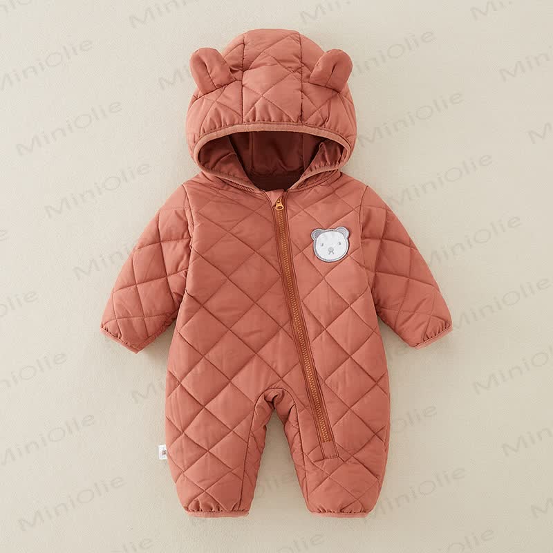 Baby Bear Hooded Cotton Padded Romper - Red - 2-3T - image 14