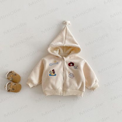 Baby Toddler Boy Embroidered Hooded Star Fleece Outerwear - Beige - 5-7T - image 9