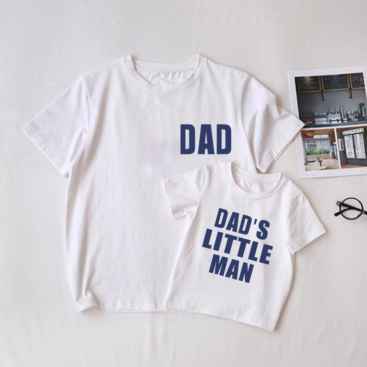DAD/DAD'S LITTLE MAN White Family Slogan Print Matching T-Shirt - White - Adult T-Shirt: XL - image 1