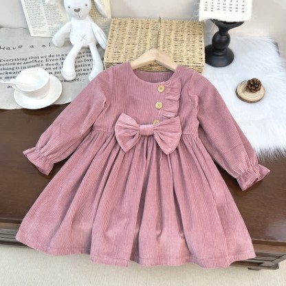 Toddler Corduroy Bow Dress - Pink - 5-6T - image 7