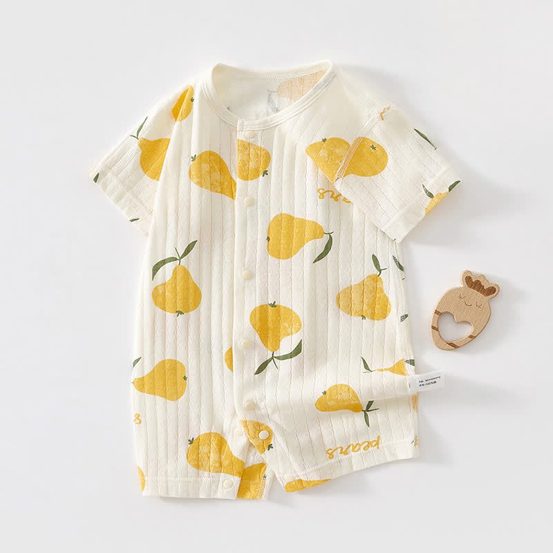 Baby Animal Print Soft Ribbed Short Sleeve Romper - White Pear - 18-24M - image 2