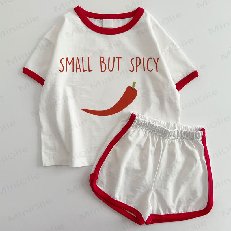 SMALL BUT SPICY Baby Chili T-shirt and Shorts 2-Piece Set - White&Red - 3-5T - image 1