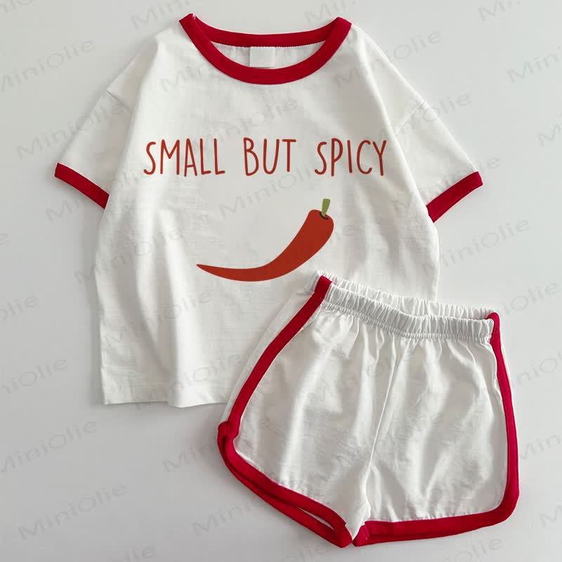 SMALL BUT SPICY Baby Chili T-shirt and Shorts 2-Piece Set - White&Red - 3-5T - image 1
