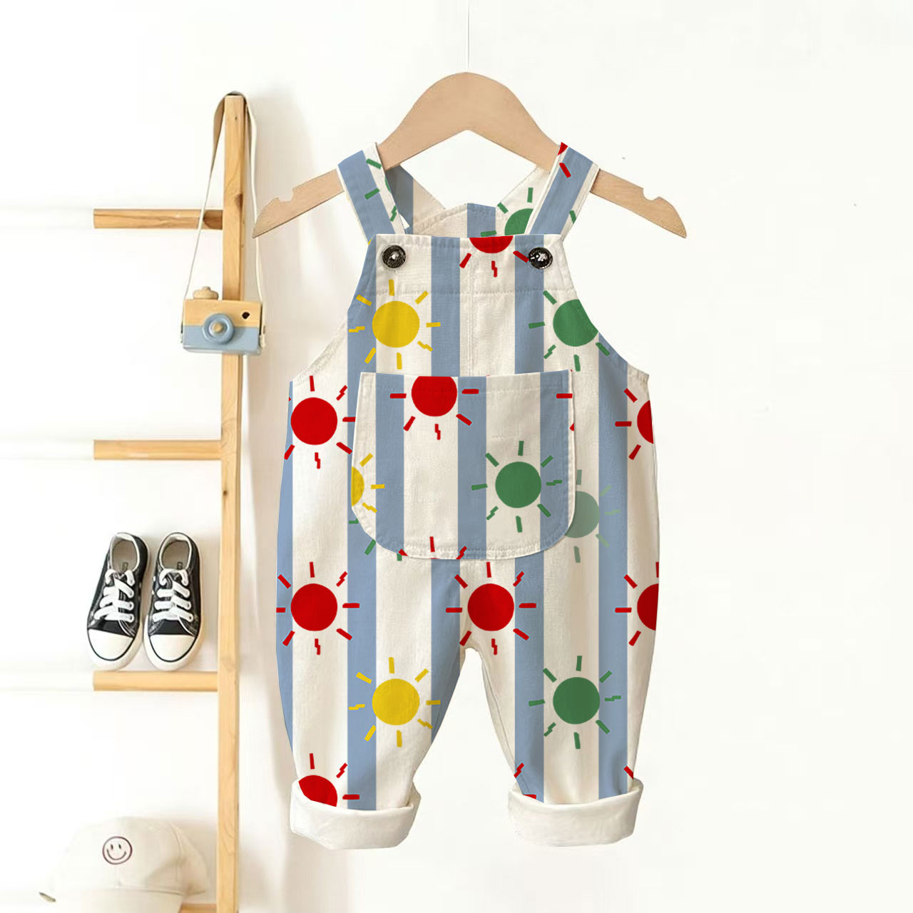 Baby Toddler Sun Print Striped Overalls - White - 3-5T - image 1
