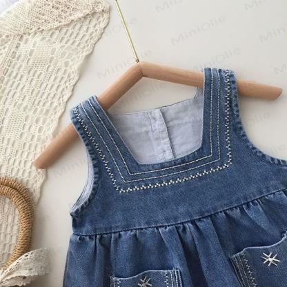 Toddler Girl Embroidered Sleeveless Denim Dress - image 5