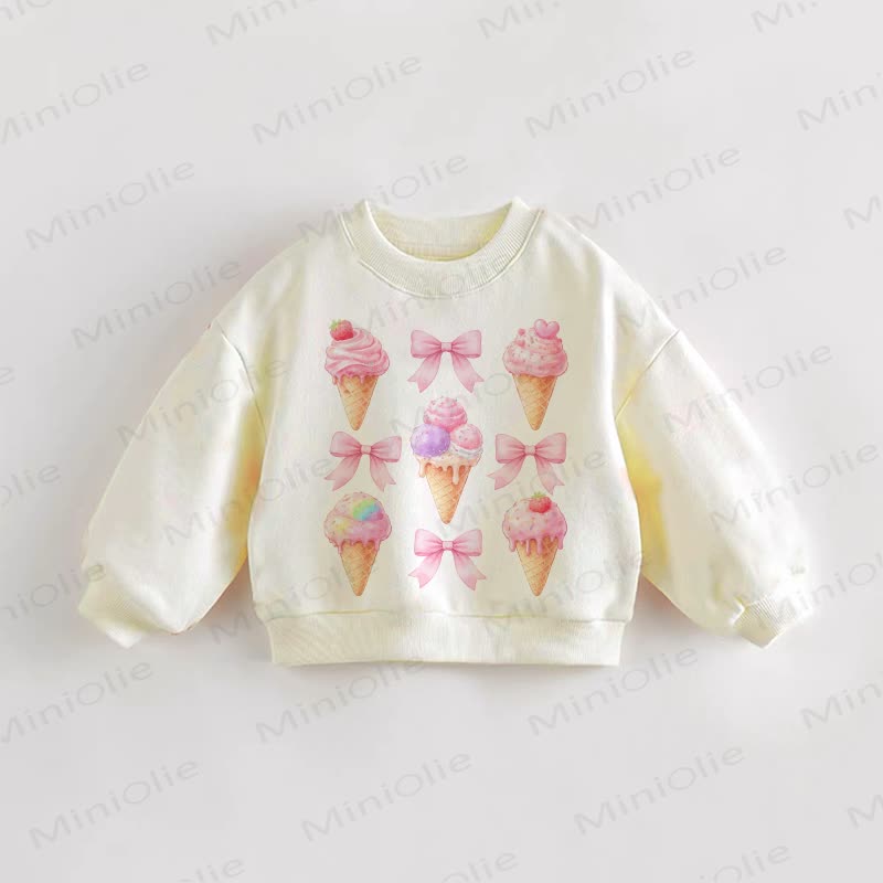 Baby Toddler Cream Ice Cream and Bow Sweatshirt - Cream - 3-5T - image 1