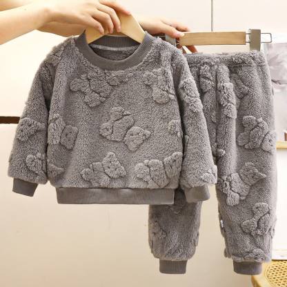Toddler Kid Fleece Bear 2-piece Set - Grey - 12Y - image 5