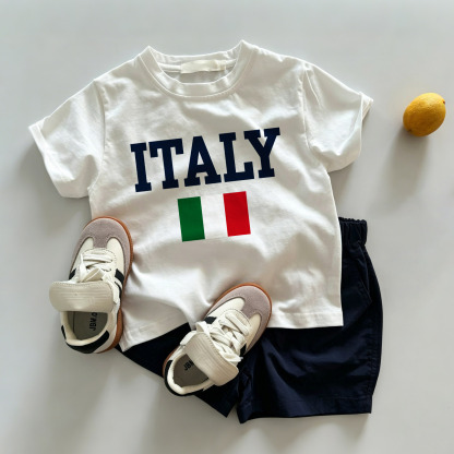 ITALY Baby Toddler White Tee and Navy Shorts 2-piece Set - White&Navy - 3-5T - image 1