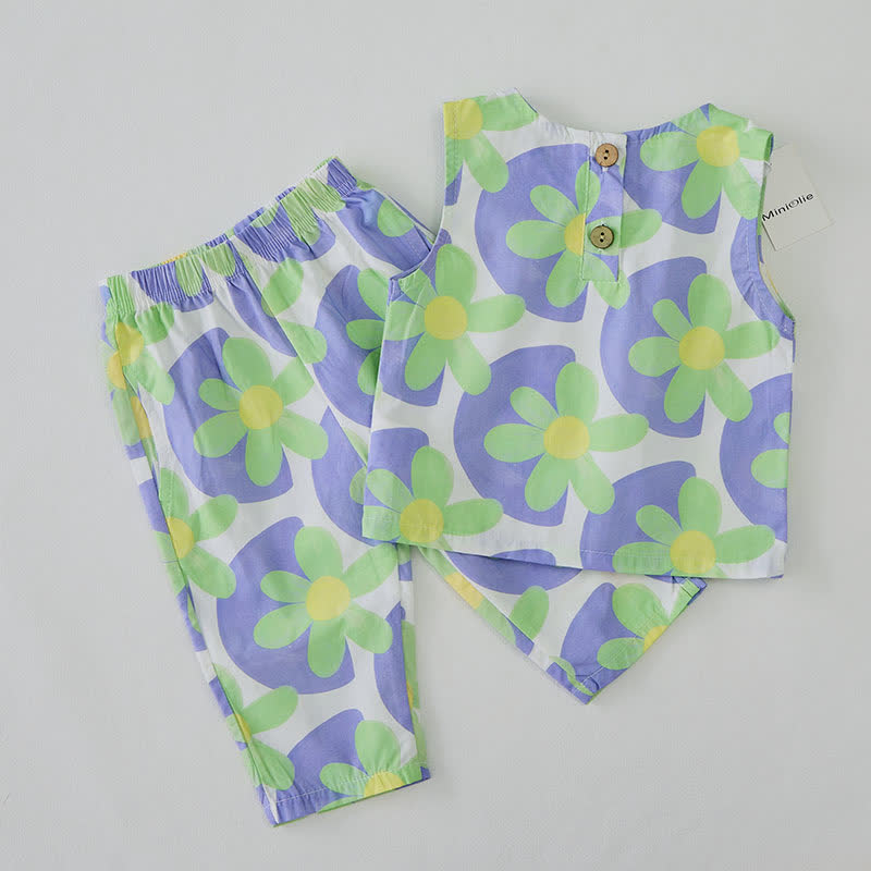 Baby 2-piece Flower Dot Blue Sleeveless Set - image 3