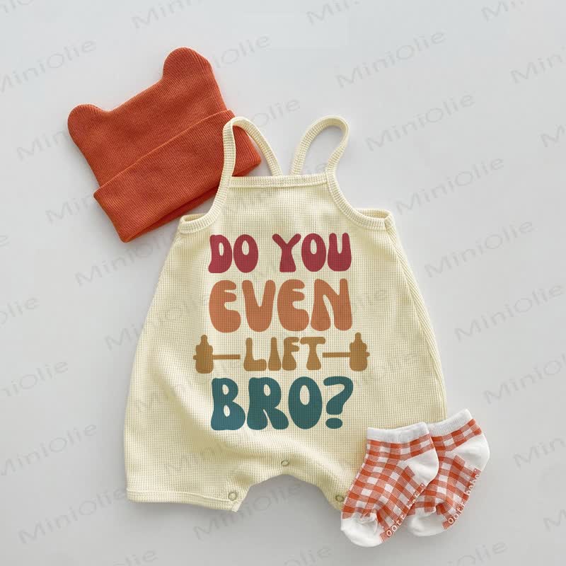 DO YOU EVEN LIFT BRO? Baby Waffle Suspenders Romper - Beige - 18-24M - image 1