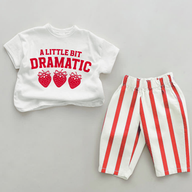 A LITTLE BIT DRAMATIC Baby Three Strawberry Red Vertical Striped 2-piece Set - White&Red - 2-3T - image 1