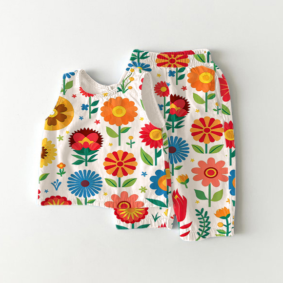 Toddler Girl Multicolor Flower Print White 2-piece Sleeveless Set - White - 5-7T - image 1