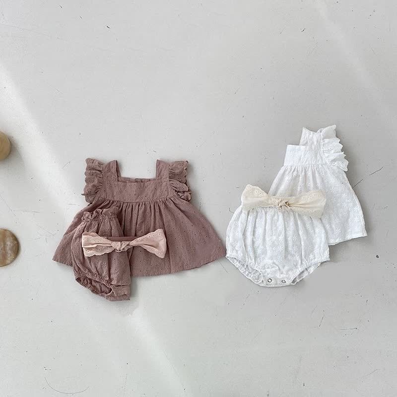 Baby Girl Solid Color Eyelet Sleeveless Top and Bloomer Shorts 2-piece Set - image 4