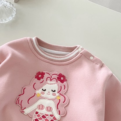 Baby Girl Mermaid Flower Quilted Pink Sweatshirt/Stripe Leggings - image 8