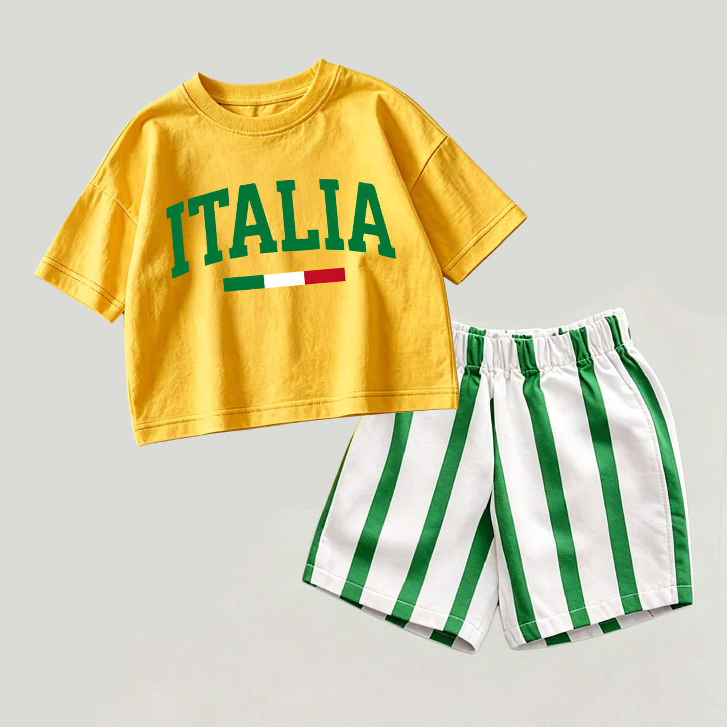 ITALIA Baby Flag Yellow&Green Top and Striped Shorts 2-piece Set - Yellow&Green - 2-3T - image 1