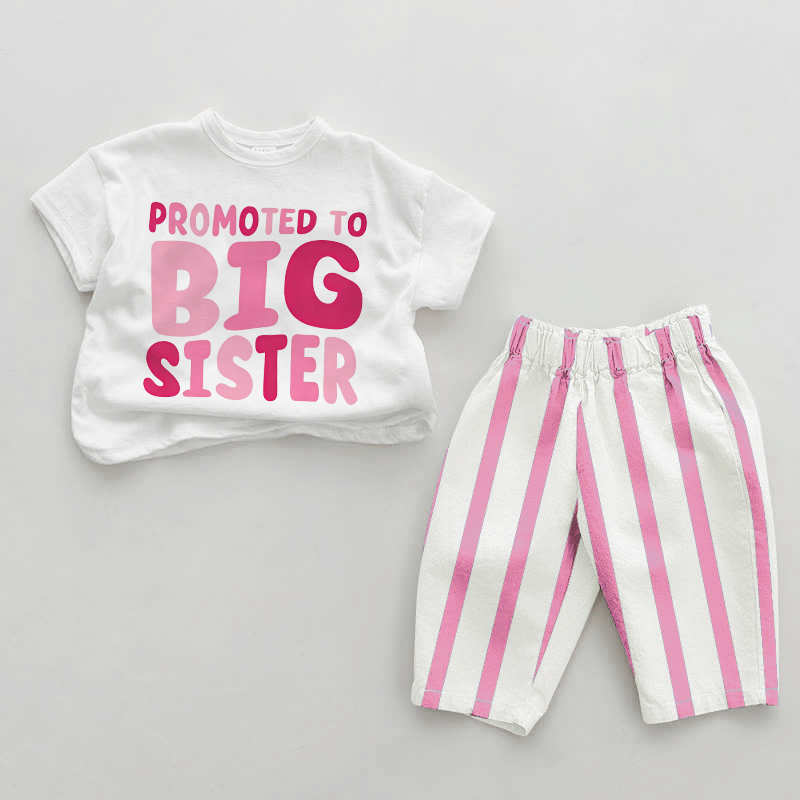 PROMOTED TO BIG SISTER Baby Girl Pink Vertical Striped 2-piece Set - White&Pink - 2-3T - image 1
