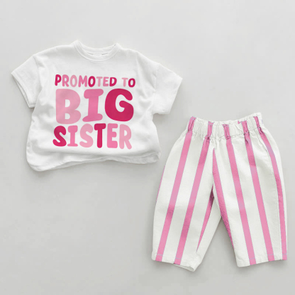 PROMOTED TO BIG SISTER Baby Girl Pink Vertical Striped 2-piece Set - White&Pink - 2-3T - image 1