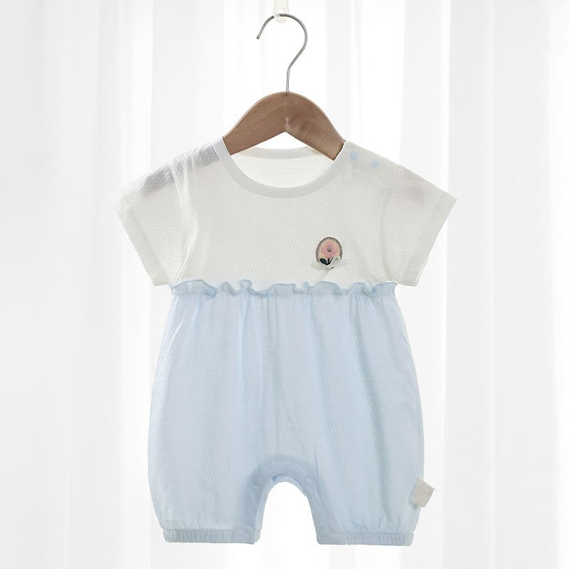 Baby Pink/Blue Floral Ruffle Romper - Blue - 9-18M - image 3