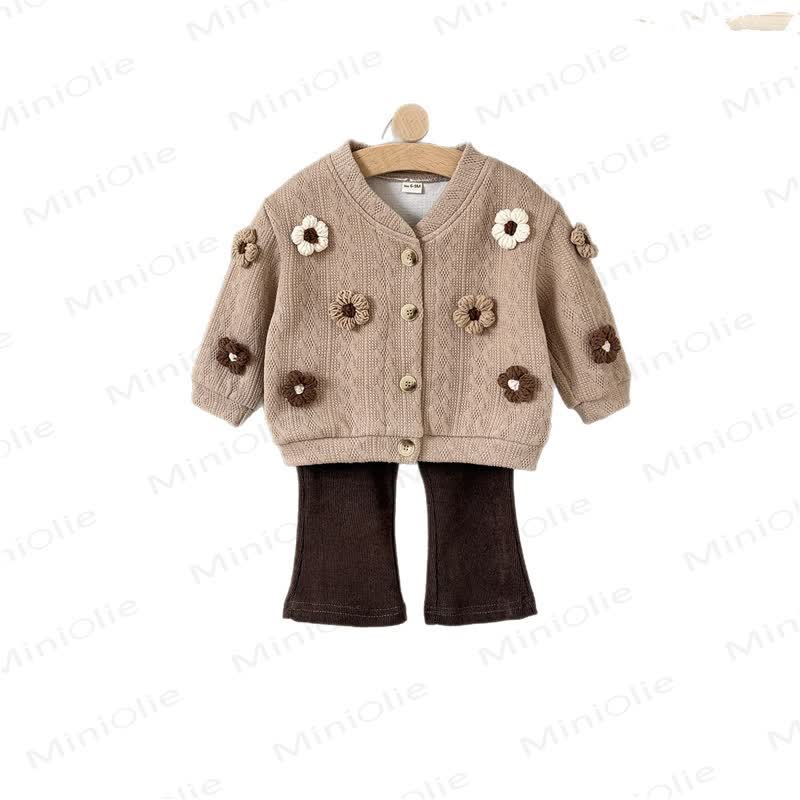 Baby Flower Knit Dark Brown 2-piece Set - image 11