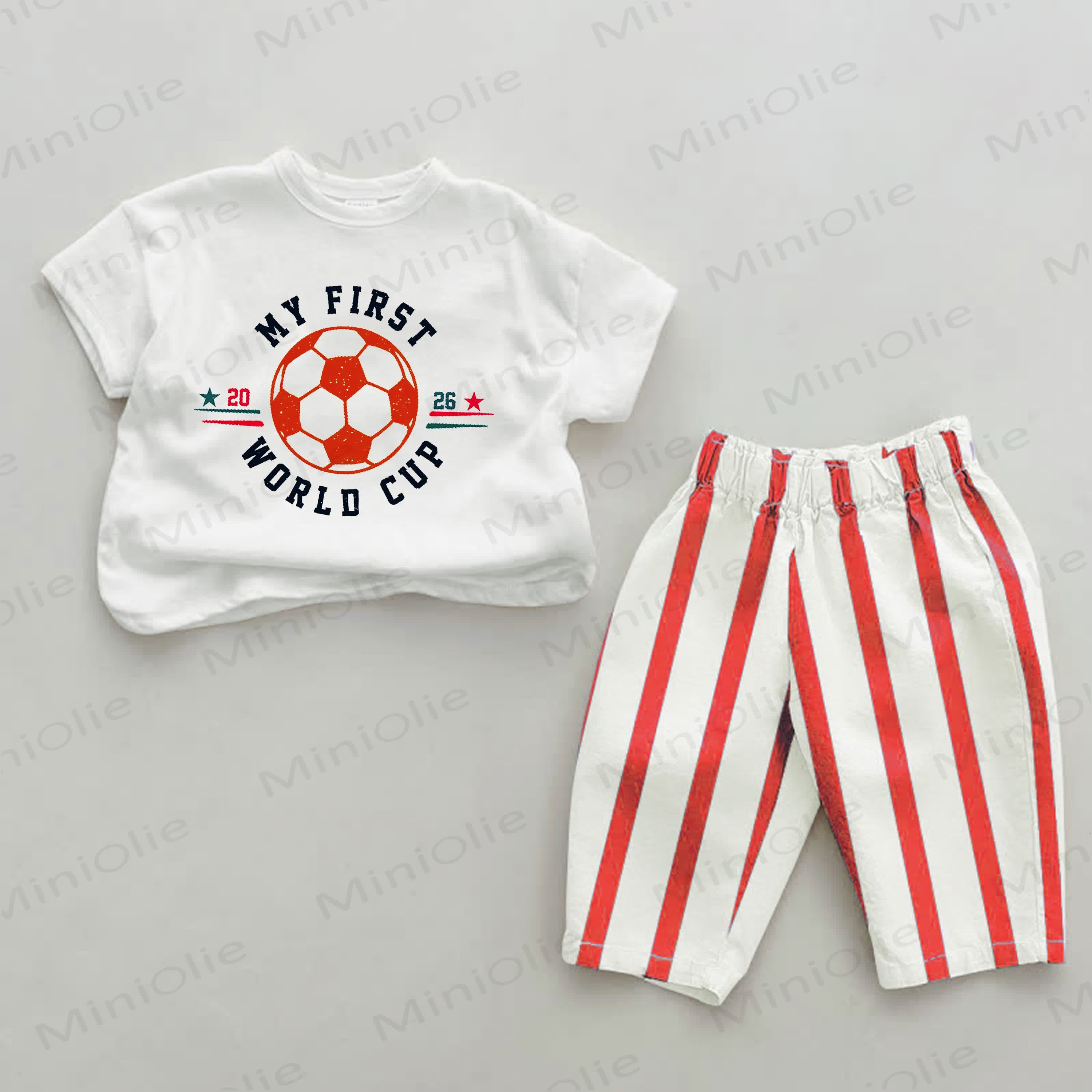 MY FIRST WORLD CUP 2026 Baby Football Red Striped 2-piece Set - White&Red - 2-3T - image 1