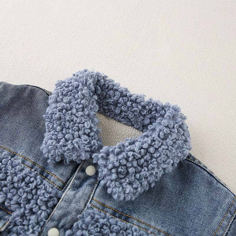 Baby Denim Blue Warm Fleece Romper - image 5