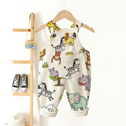 Baby Toddler Animal Print Beige Pocket Overalls - Beige - 3-5T - image 1