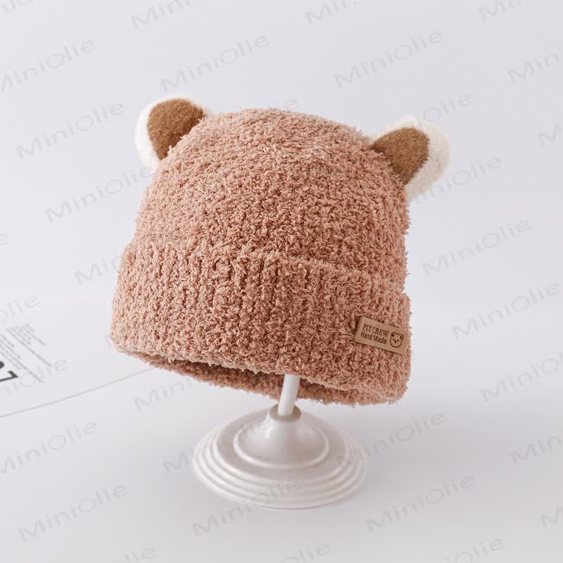 Baby Plush Bear Ears Knit Cap - Khaki - 6-36M - image 9