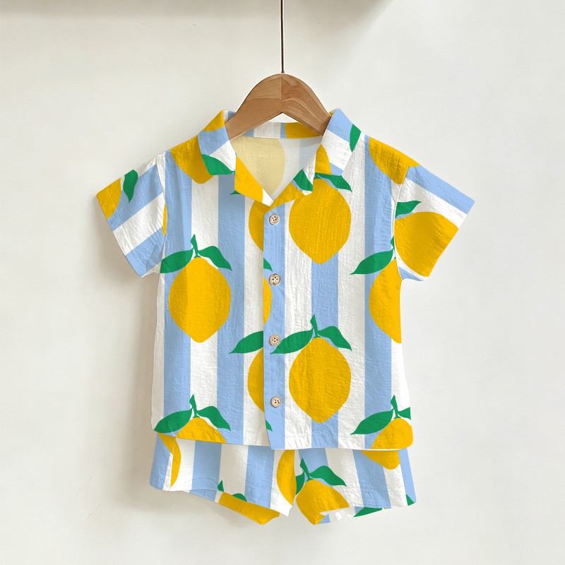 Baby Toddler Lemon Stripe Shirt and Shorts 2-piece Set - White - 4-5T - image 1