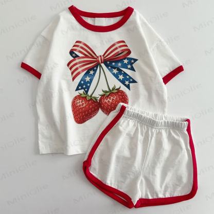Baby Cherry T-shirt and Shorts 2-Piece Set - White&Red - 3-5T - image 1