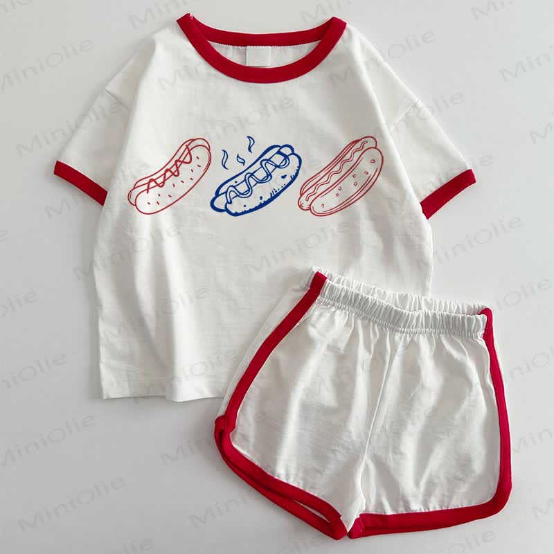 Baby Hot Dog T-shirt and Shorts 2-Piece Set - White&Red - 3-5T - image 1