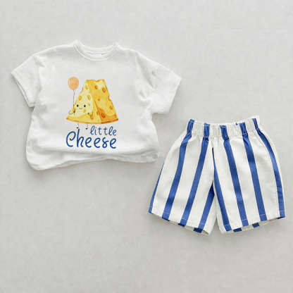 LITTLE CHEESE Baby Blue Vertical Striped 2-piece Shorts Set - White&Blue - 2-3T - image 1
