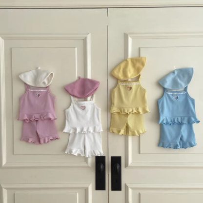 Baby Toddler Girl Heart Lace Trim Ribbed Cami Top and Shorts 2-piece Set - image 5