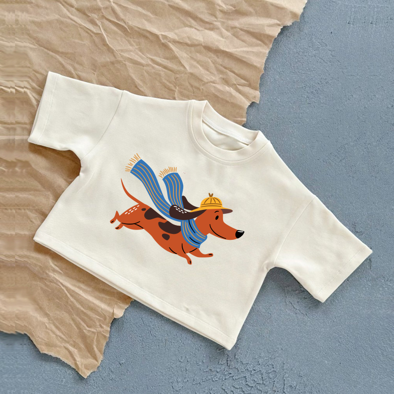 Baby Daschund White Summer Casual T-Shirt - White - 2-3T - image 1