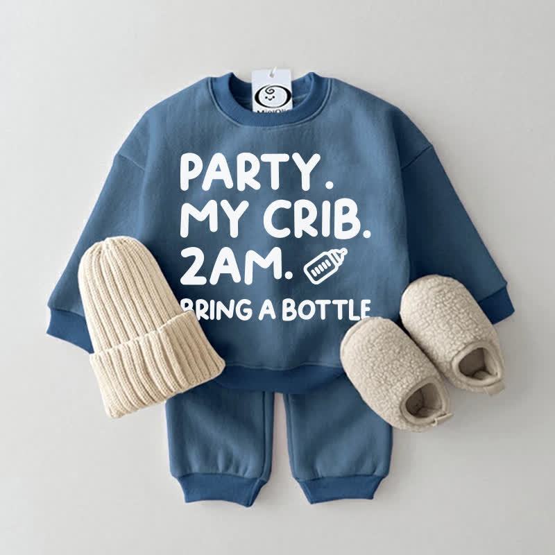 PARTY. MY CRIB.2AM. BRING A BOTTLE Baby Sweatshirt 2-piece Set - Blue - 2-3T - image 4