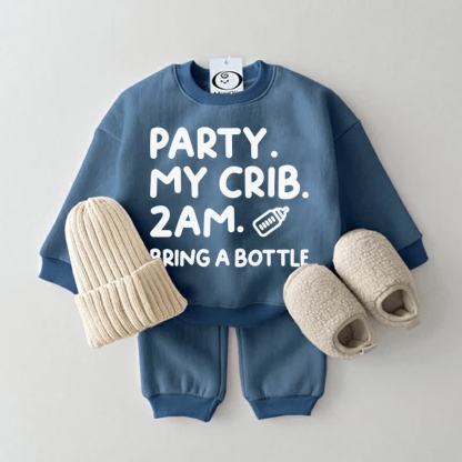PARTY. MY CRIB.2AM. BRING A BOTTLE Baby Sweatshirt 2-piece Set - Blue - 2-3T - image 4