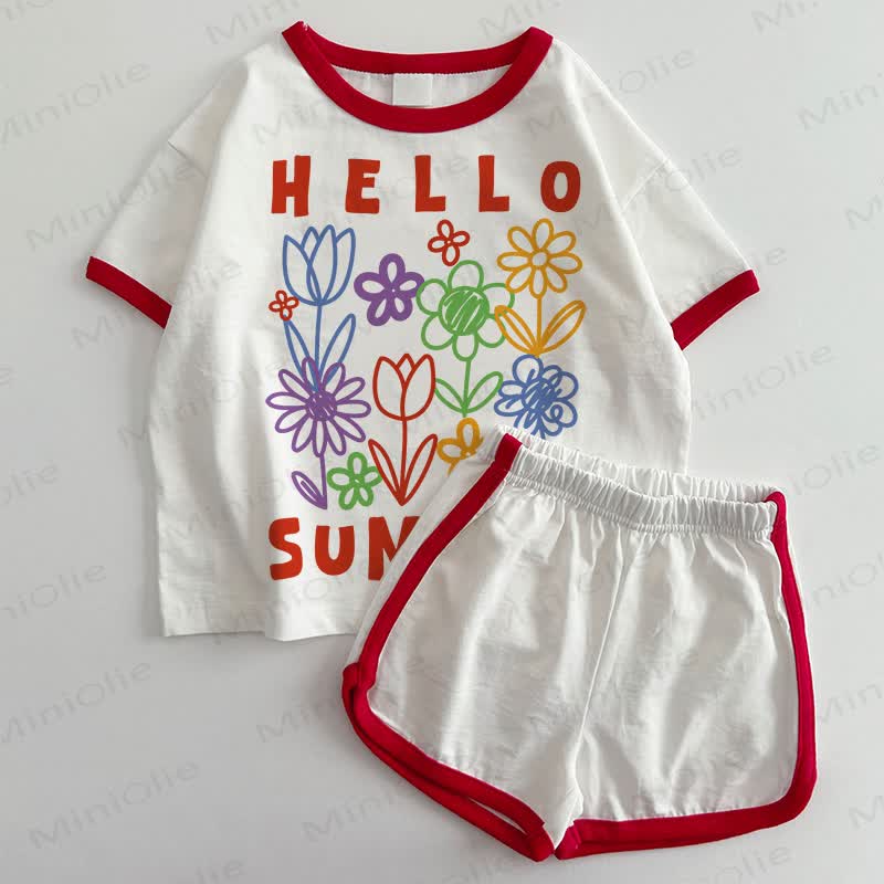  HELLO SUMMER Baby Flower T-shirt and Shorts 2-Piece Set - White&Red - 3-5T - image 1