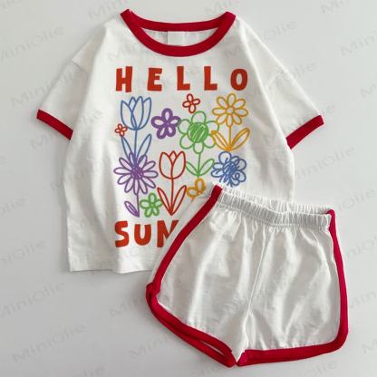  HELLO SUMMER Baby Flower T-shirt and Shorts 2-Piece Set - White&Red - 3-5T - image 1