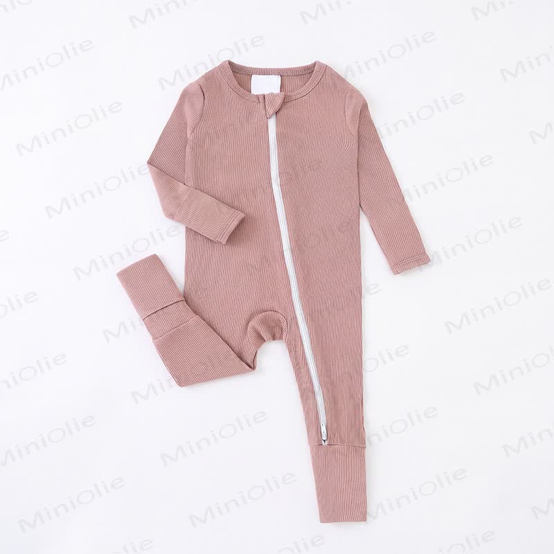 Baby Ribbed Solid Color Zip Romper - Khaki - 3Y - image 7