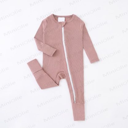 Baby Ribbed Solid Color Zip Romper - Khaki - 3Y - image 7